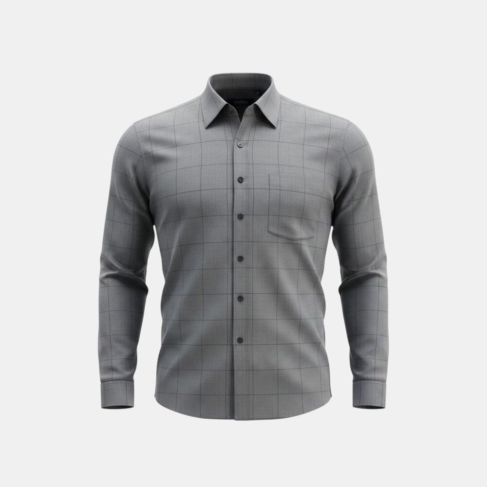 Van Heusen Studio Dress Shirt Mens XL 17-17.5 Gray Windowpane Long Sleeve